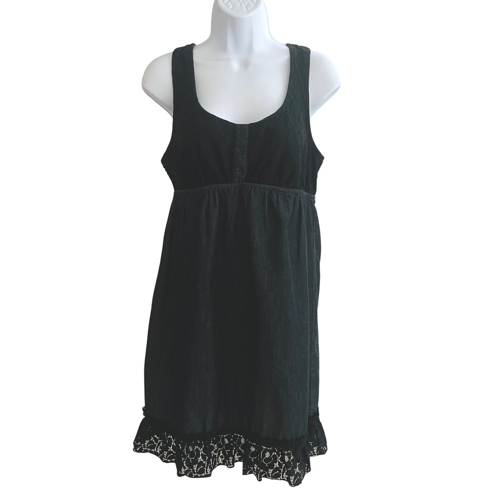 Womens Y2K Whimsigoth Babydoll Denim Look Lace Trim Racerback Mini Dress